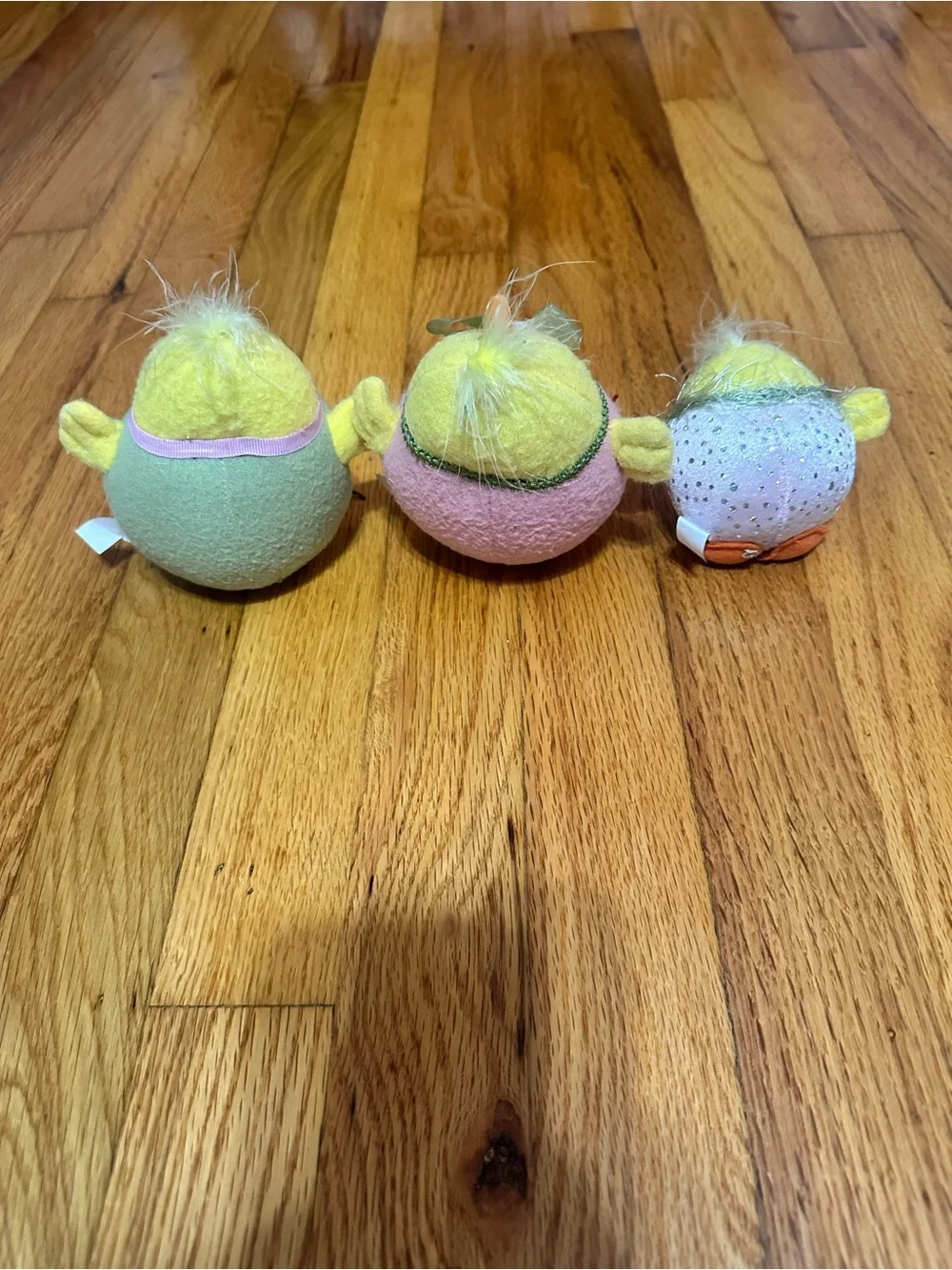 Set of 3 Plush Easter Chick Decorations - Yellow & Pastel